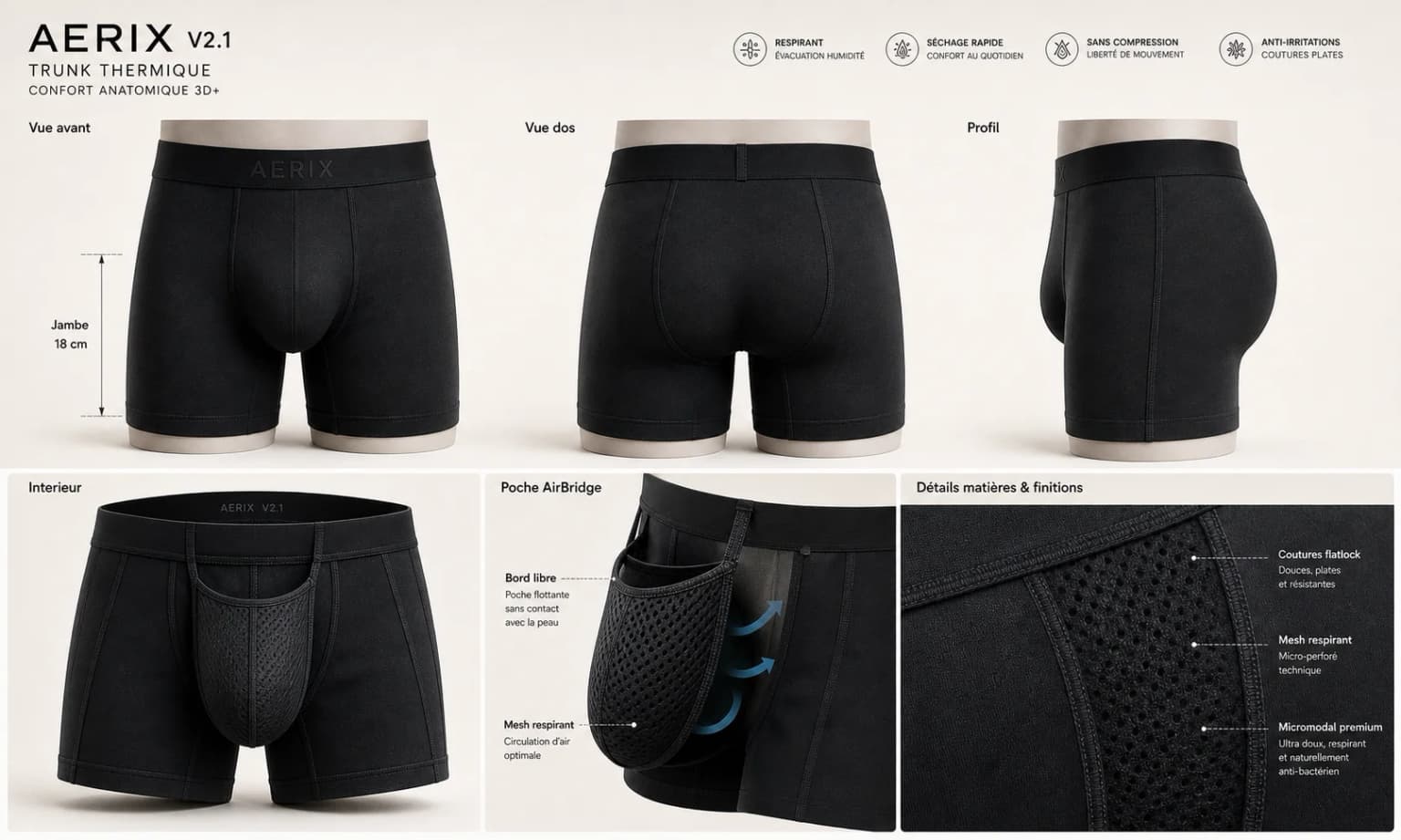 Breathable anti-sweat men's underwear in MicroModal Aerix