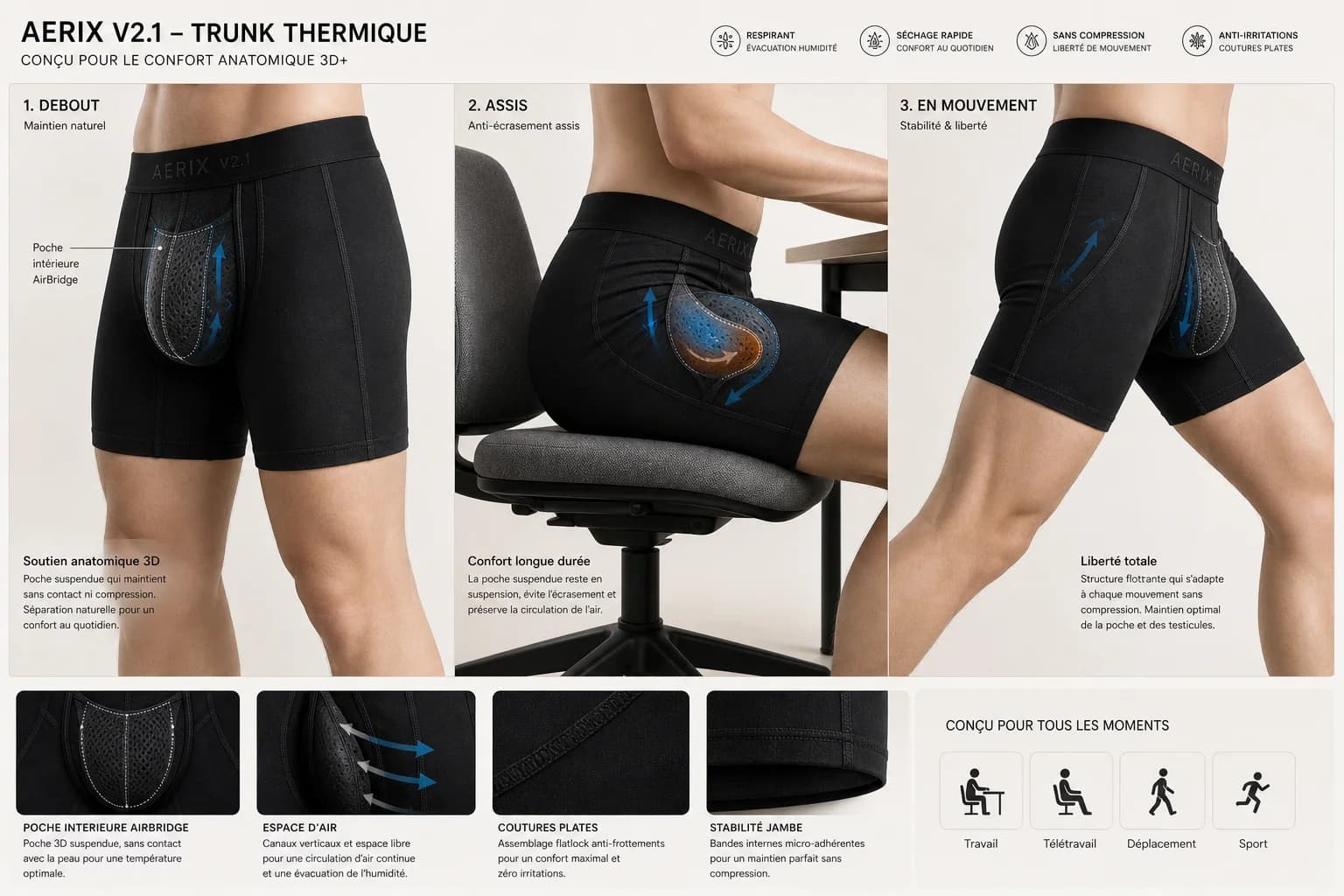 Movement freedom and compression test men's boxer briefs Aerix